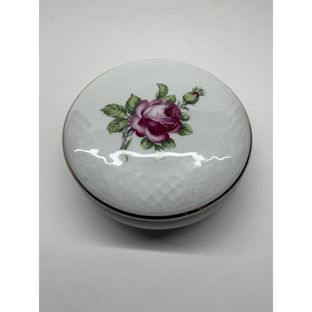 Vintage Schumann German Porcelain Rose‎ Trinket Box Chic Cottage